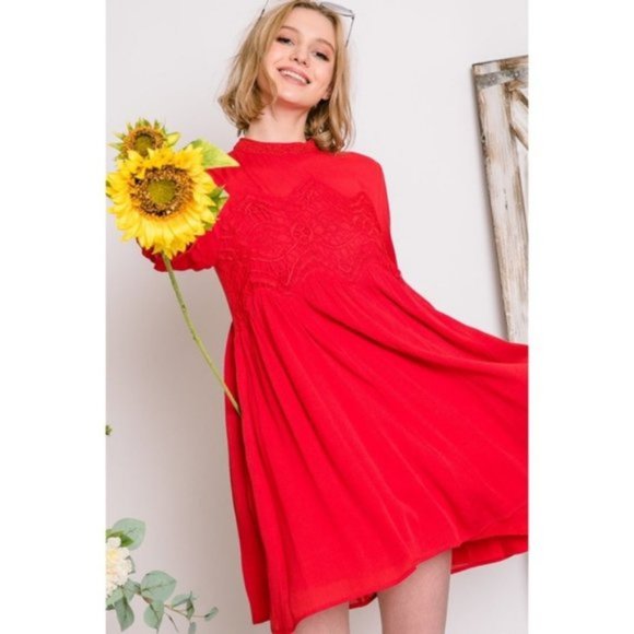 Davi & Dani Detailed Lace Vintage Dress Red - Picture 5 of 11